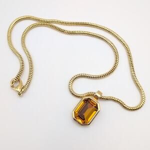 Vintage Christian Dior Orange Crystal Pendant Snake Chain Necklace 19.75in